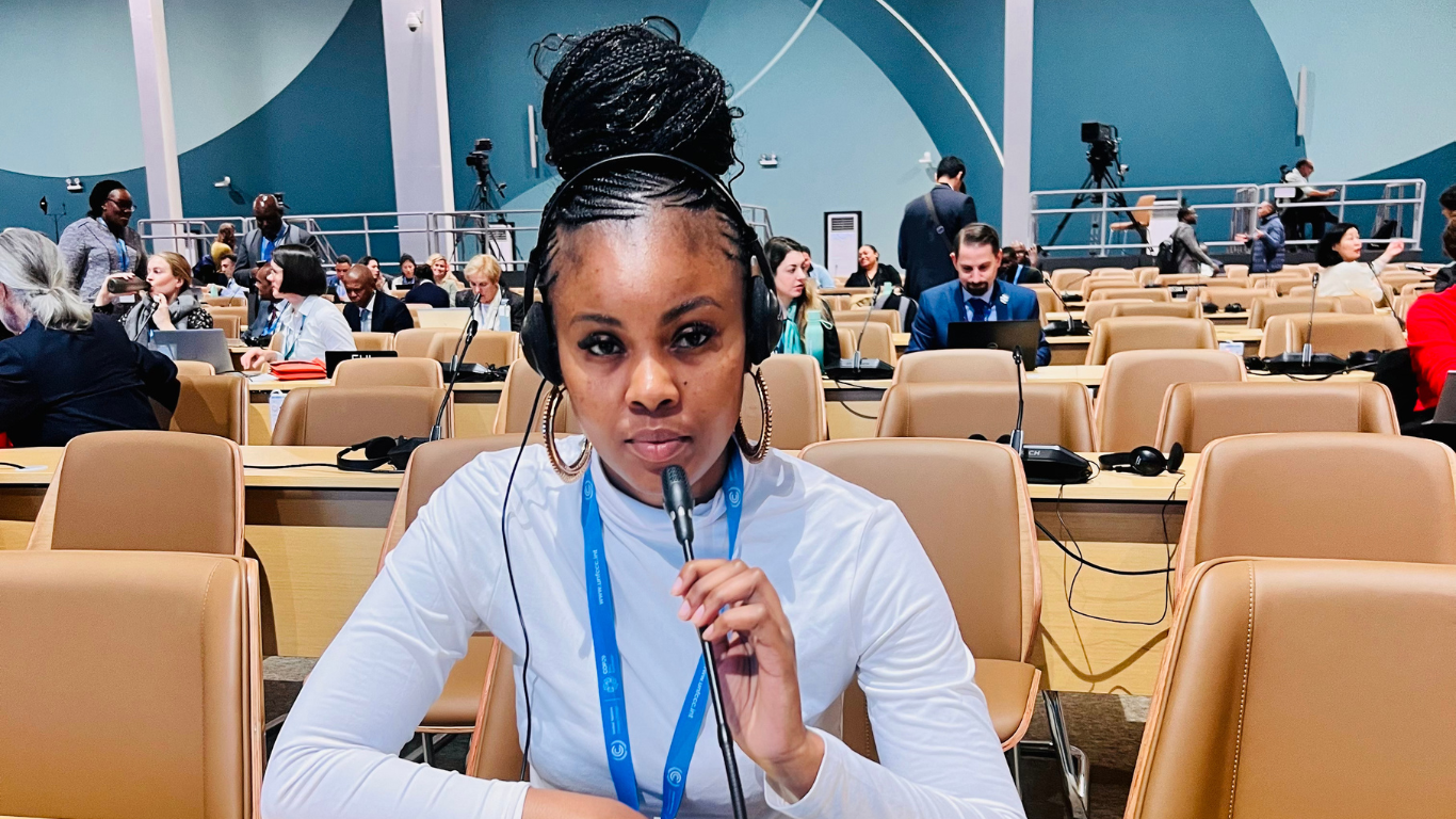 Christine Mhone speaking at COP29 in Azerbaijan. 