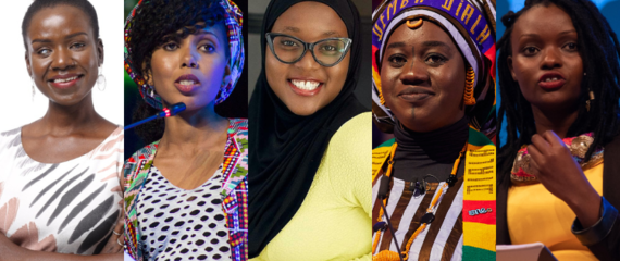 From left to right headshots of Crystal Asige, Jaha Dukureh, Hauwa Ojeifo, Dickel Dia, and Ruth Wacuka